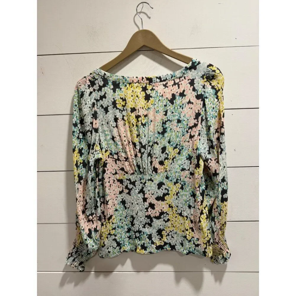 Loft Garden Smocked Cuff Square Neckline Blouse Medium Petite MP